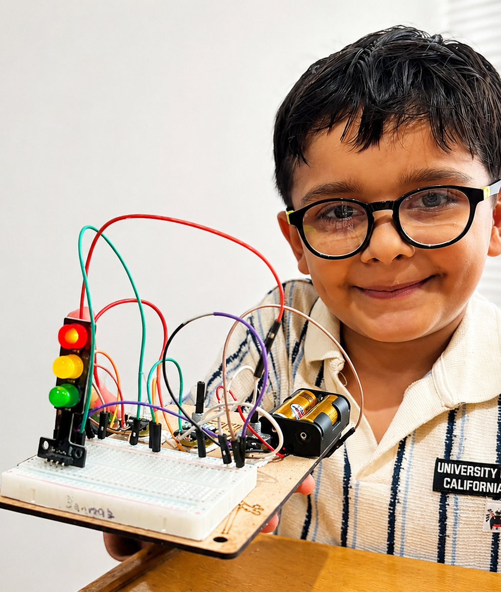 Children building and experimenting together in a STEM Metaverse offline class